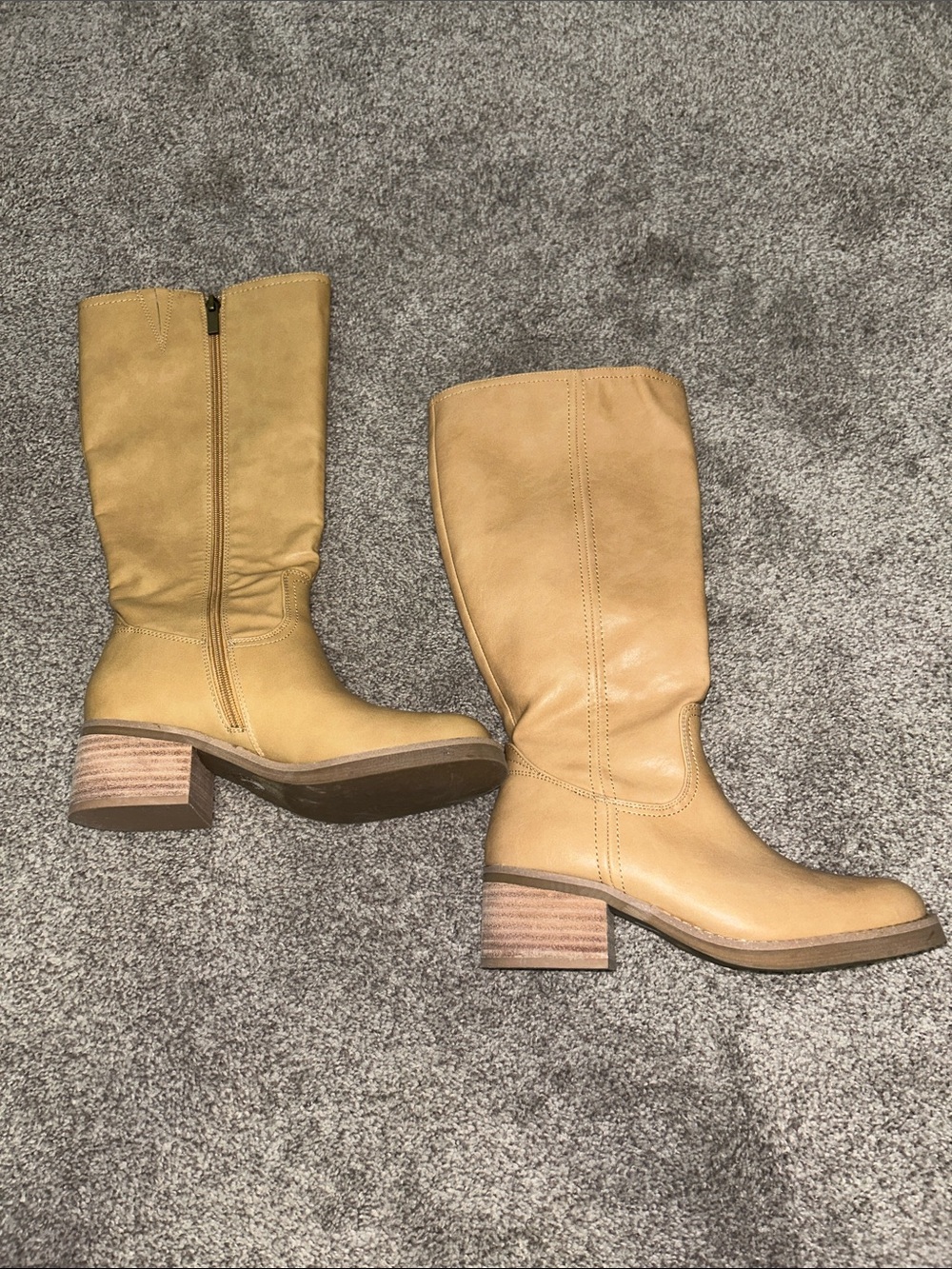 Classic Tan faux leather Mid-Calf Heeled Boots